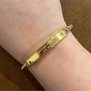 Michael Kors Gold Tone Logo Plaque Bead Bracelet